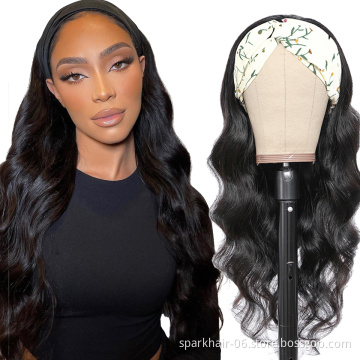 Hot Sale Style No Lace Headband Wigs Vendors ,100% 10A Grade Brazilian Raw Human Hair Headband Wigs for Black Women